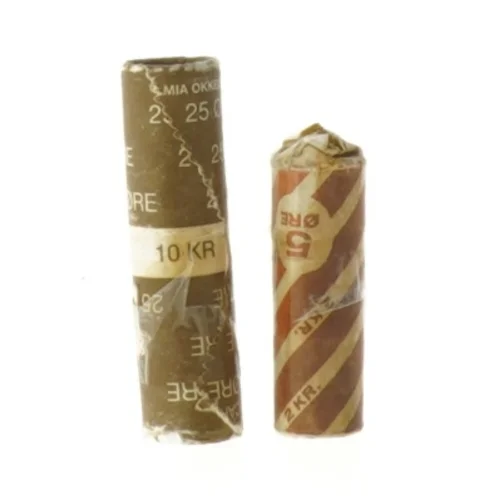 Gamle møntruller at 25 øre og 5 øre 