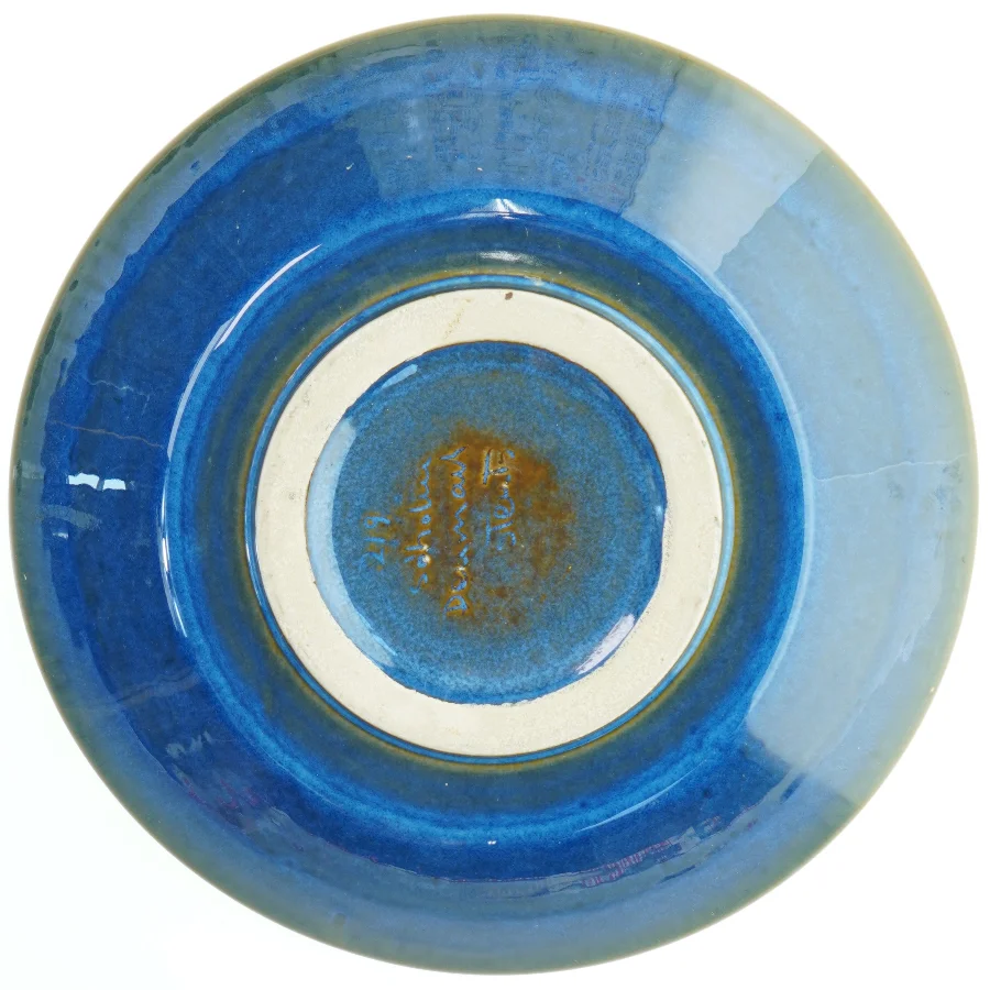 Blå keramisk skål fra Søholm (str. Ø 29 cm)
