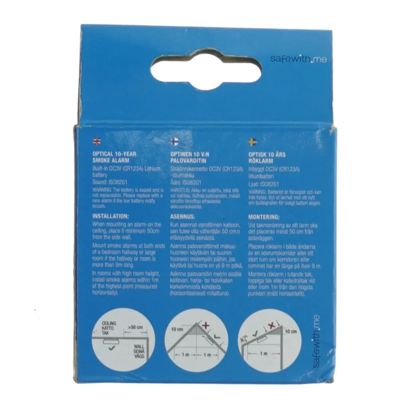 Optisk røgalarm 10-års fra Safewith.me (str. Ø 8 cm)