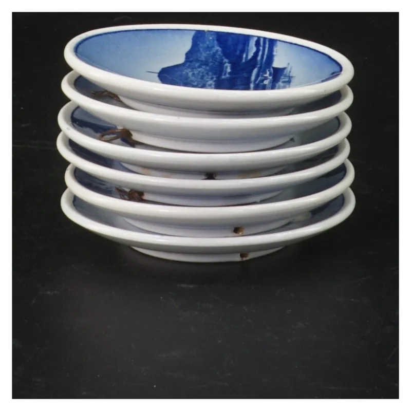 Dekorative porcelænstallerkener med danske motiver (str. Ø. 8,5 cm. 6 styk) fra Aluminia