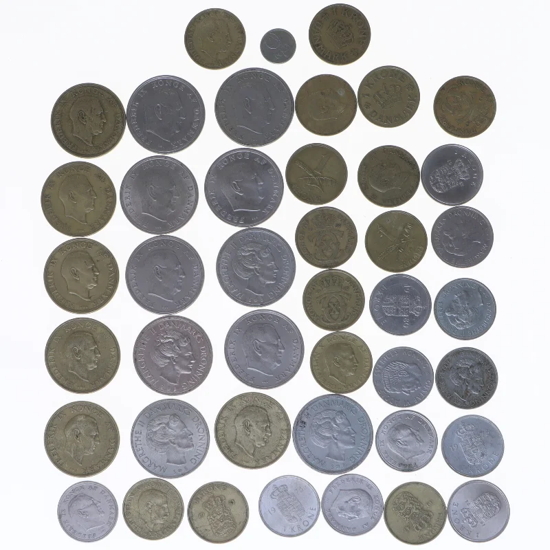 Samling af gamle danske mønter (str. 43 styk)