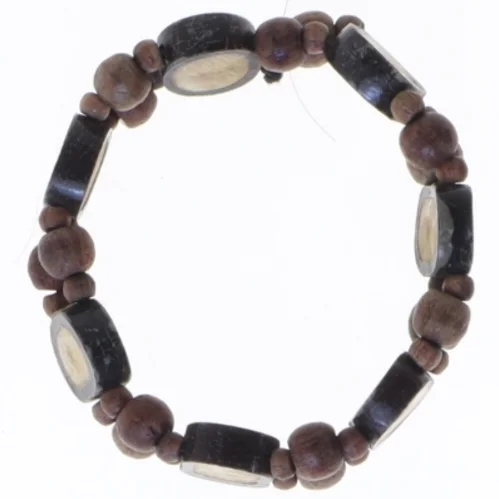 Elastisk armbånd med træperler (str. Ø 7 cm)