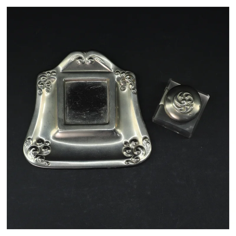 Antik blæksæt med sølvfinish (str. 15,5x17 cm)