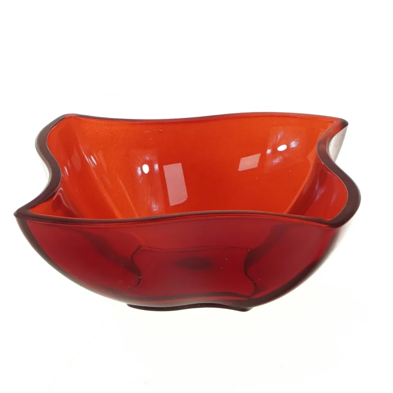 Rødt glasfad (str. 14,5x14,5 cm)