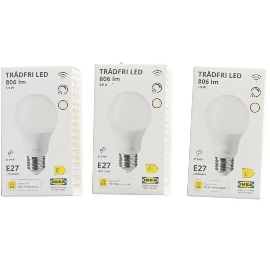 Trådfri LED pære E27 806 lm fra IKEA (str. 11 cm)