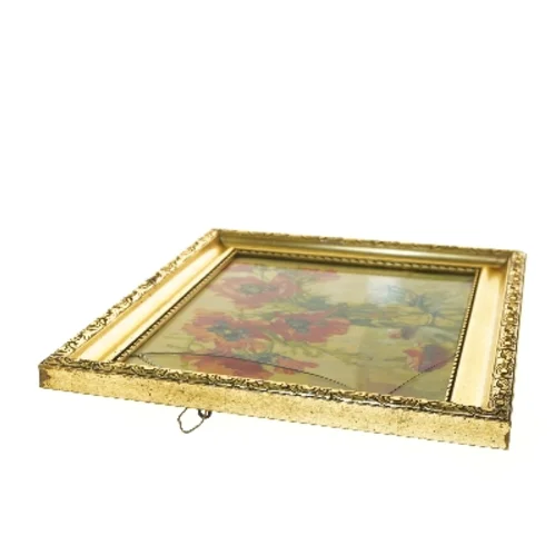 Maleri med valmuemotiver i guldramme (str. 50x40 cm)