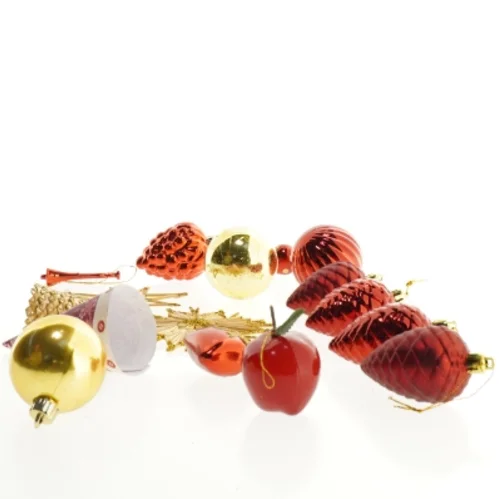 Vintage og retro blandet 16 stk flot Julepynt i rødt, guld og natur(str. Blandet størrelser)