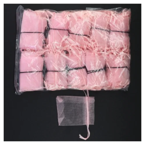 100 Små rosa smykkeposer eller risposer i chiffon (str. 8,5 x 6,5 cm)