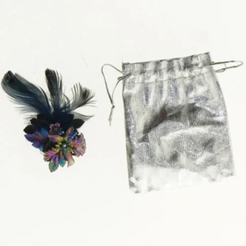 ny Broche med fjer og smukke sten i gavepose(str. 9 x 5 cm)