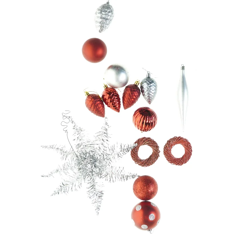 Vintage og retro blandet Julepynt, 14 julekugler mm (str. 20 cm)