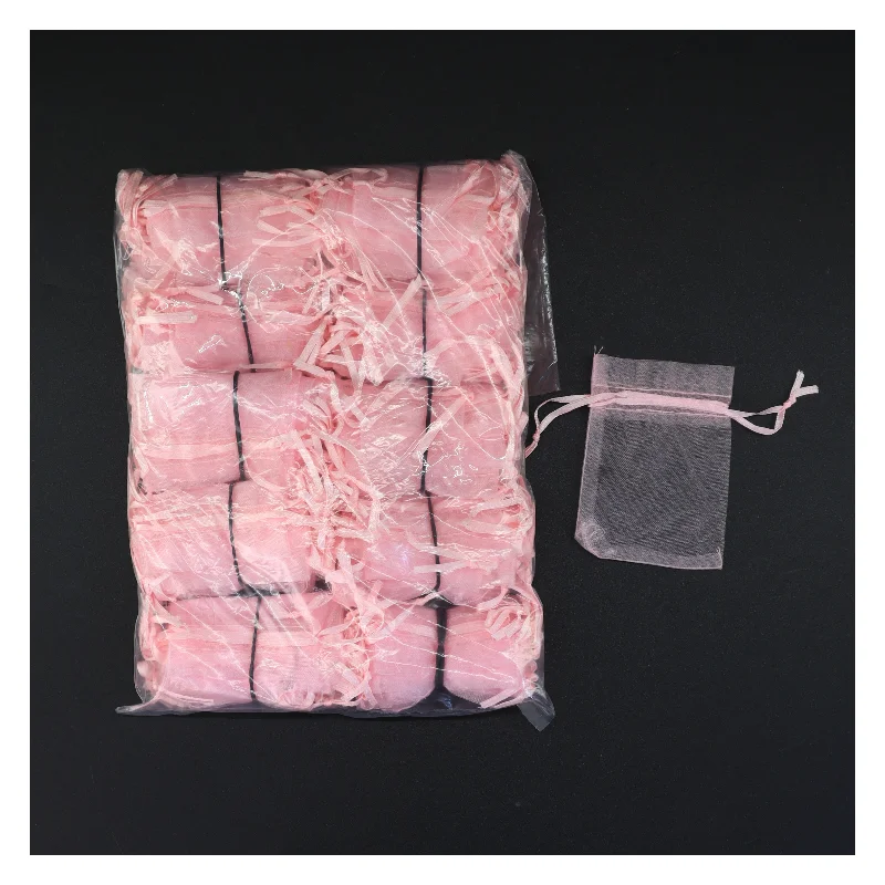 100 Små rosa smykkeposer eller risposer i chiffon (str. 8,5 x 6,5 cm)