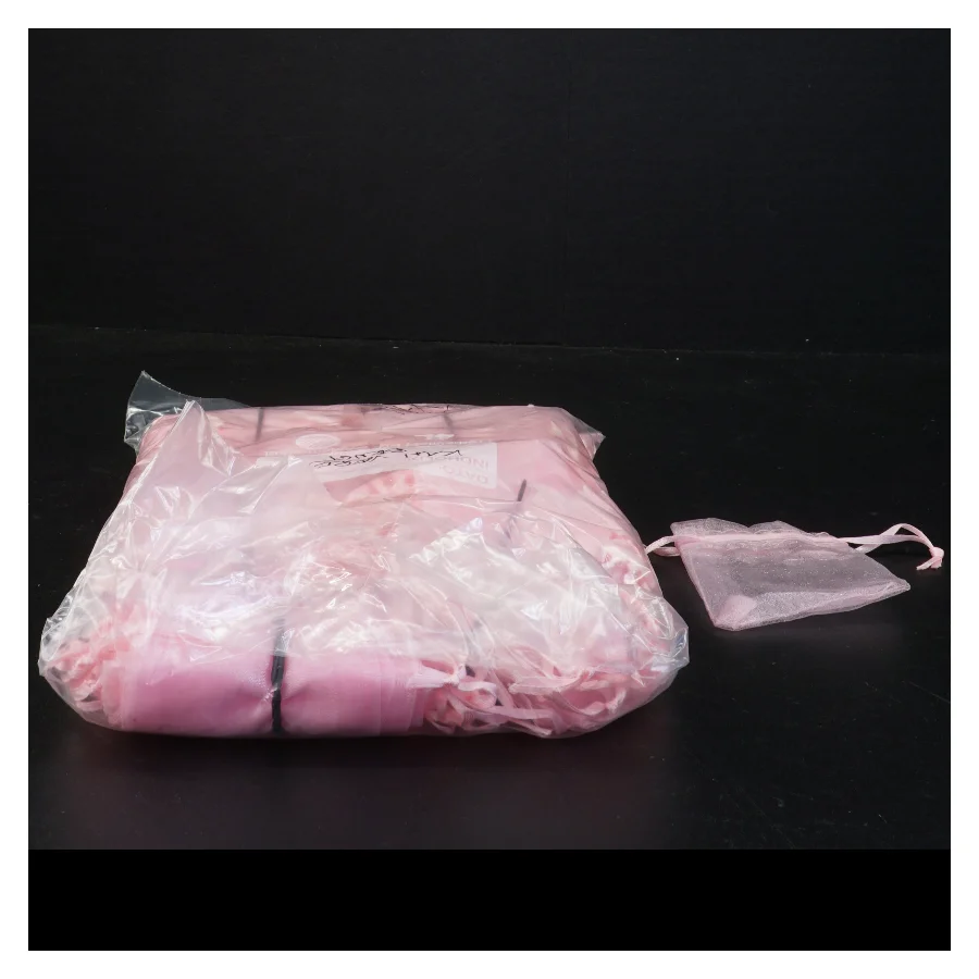 100 Små rosa smykkeposer eller risposer i chiffon (str. 8,5 x 6,5 cm)