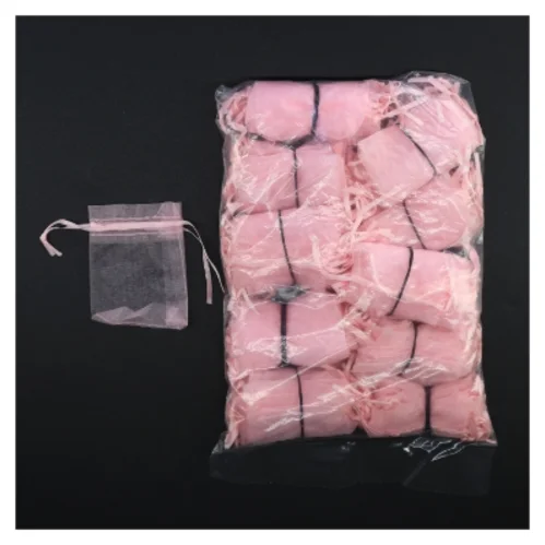 100 Små rosa smykkeposer eller risposer i chiffon (str. 8,5 x 6,5 cm)