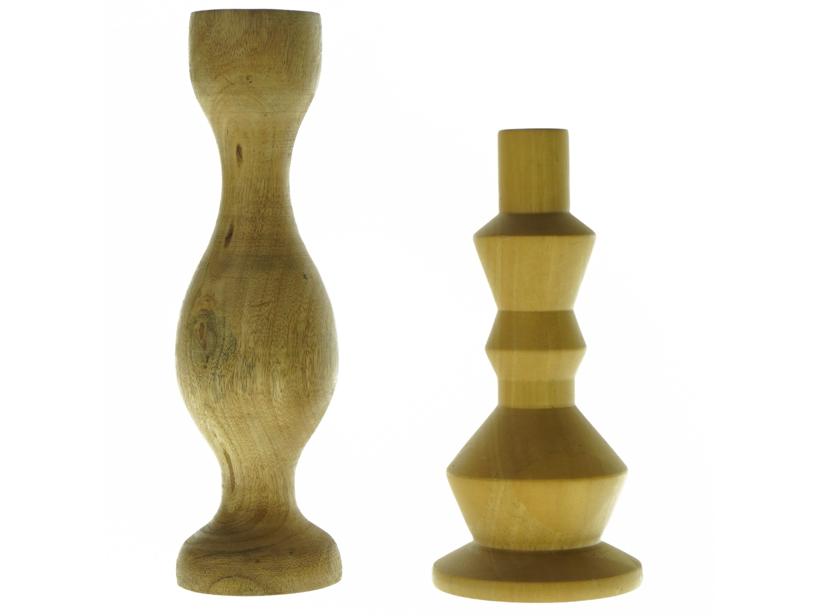 Lysestager i træ, 2 stk (str. 20 x 9 og 25 x 5)