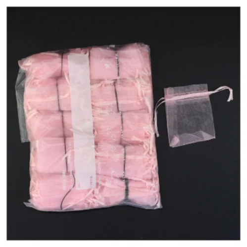 100 Små rosa smykkeposer eller risposer i chiffon (str. 8,5 x 6,5 cm)