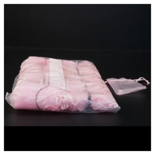 100 Små rosa smykkeposer eller risposer i chiffon (str. 8,5 x 6,5 cm)