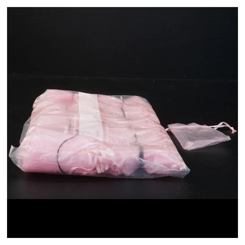 100 Små rosa smykkeposer eller risposer i chiffon (str. 8,5 x 6,5 cm)