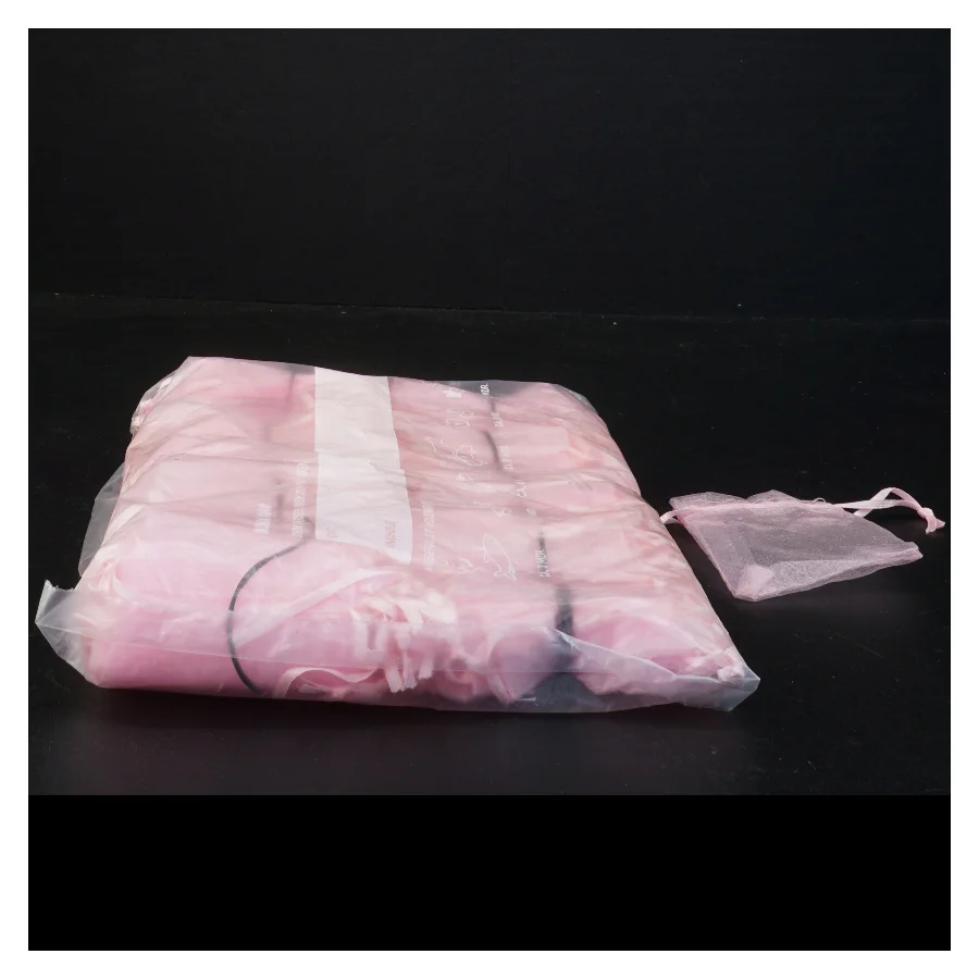 100 Små rosa smykkeposer eller risposer i chiffon (str. 8,5 x 6,5 cm)