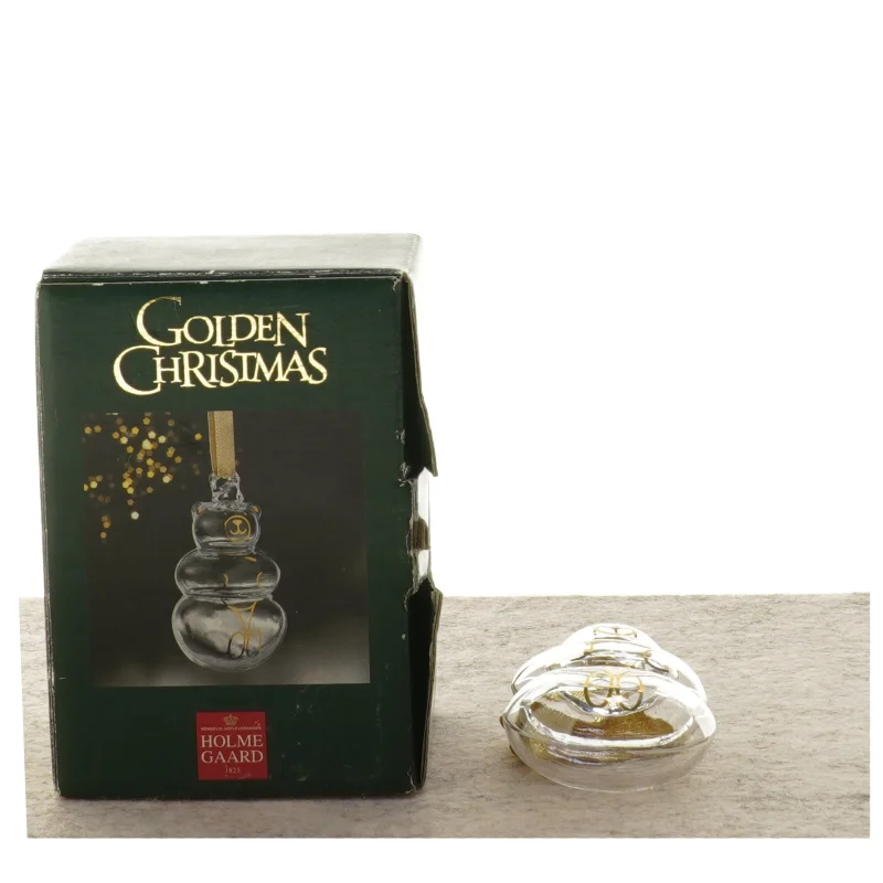 Julepynt, smuk bamse i glas, golden christmas fra Holmegaard (str. 11 x 7 cm)