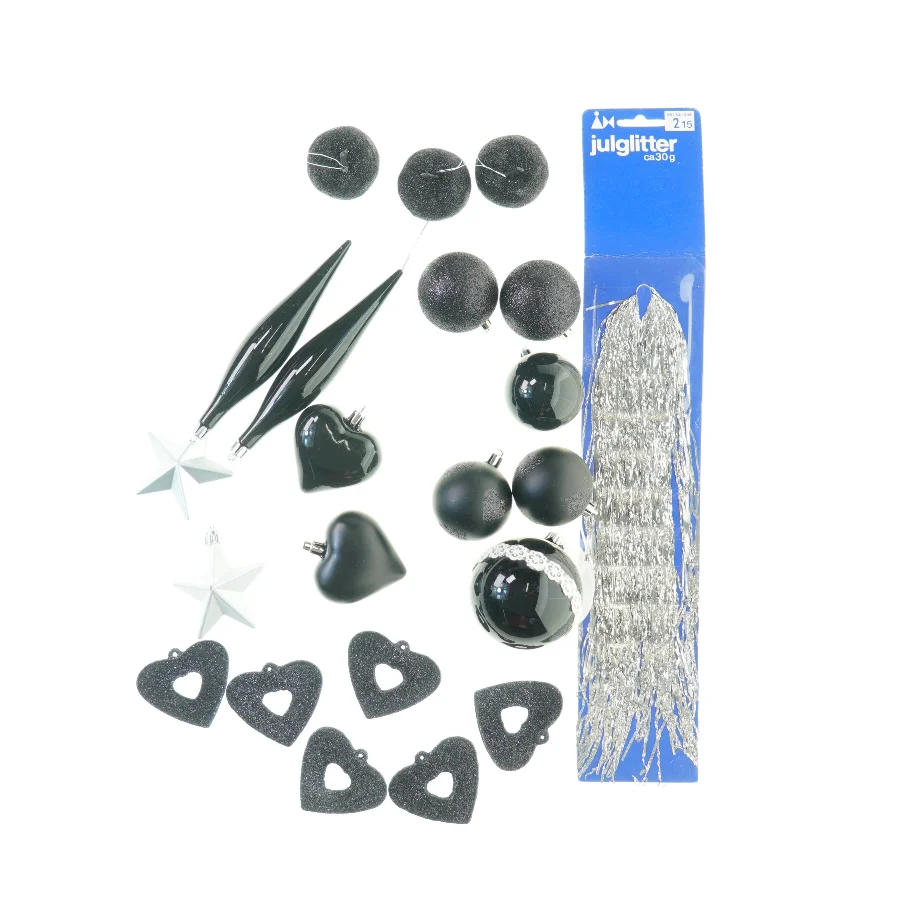 Retro smukkeste sorte Julepynt, 22 julekugler mm (str. 30 cm)