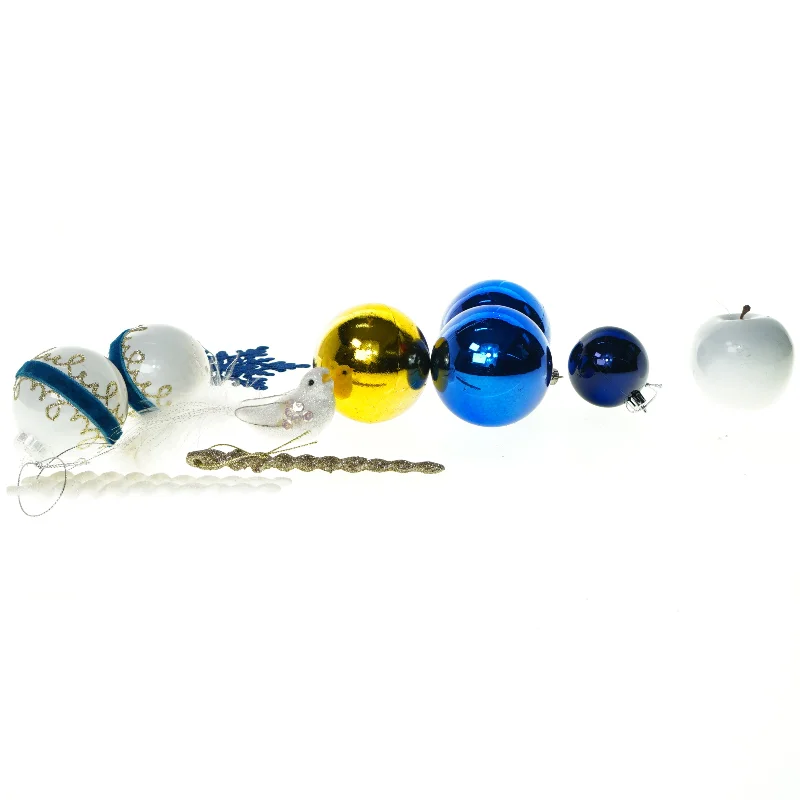 Vintage blandet smukt Julepynt, 11 stk julekugler mm (str. 17 cm)
