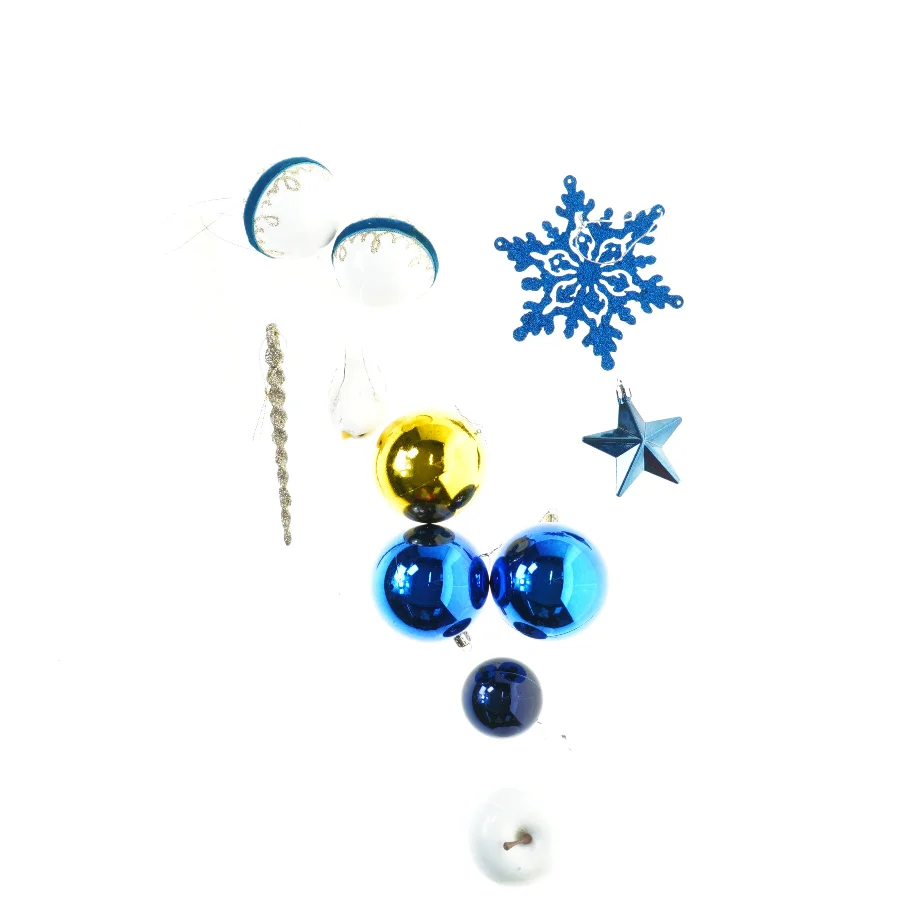 Vintage blandet smukt Julepynt, 11 stk julekugler mm (str. 17 cm)