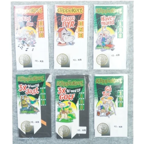 nye lykønskningskort, Sjove klippekort (str. 21 x 11 cm)