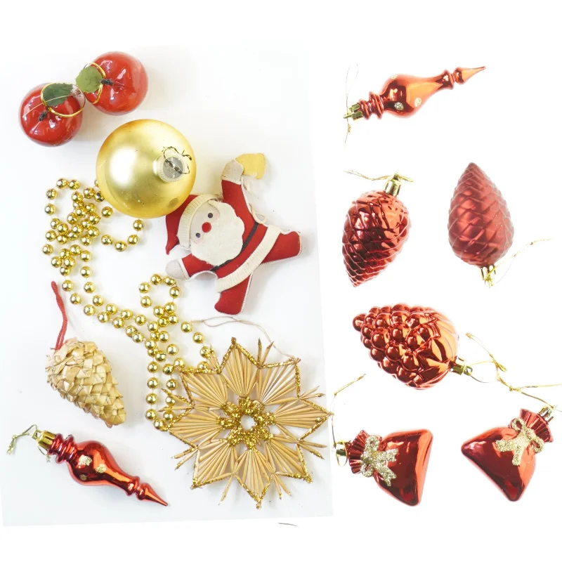 Retro og vintage Julepynt, 14 julekugler mm (str. 14 cm)