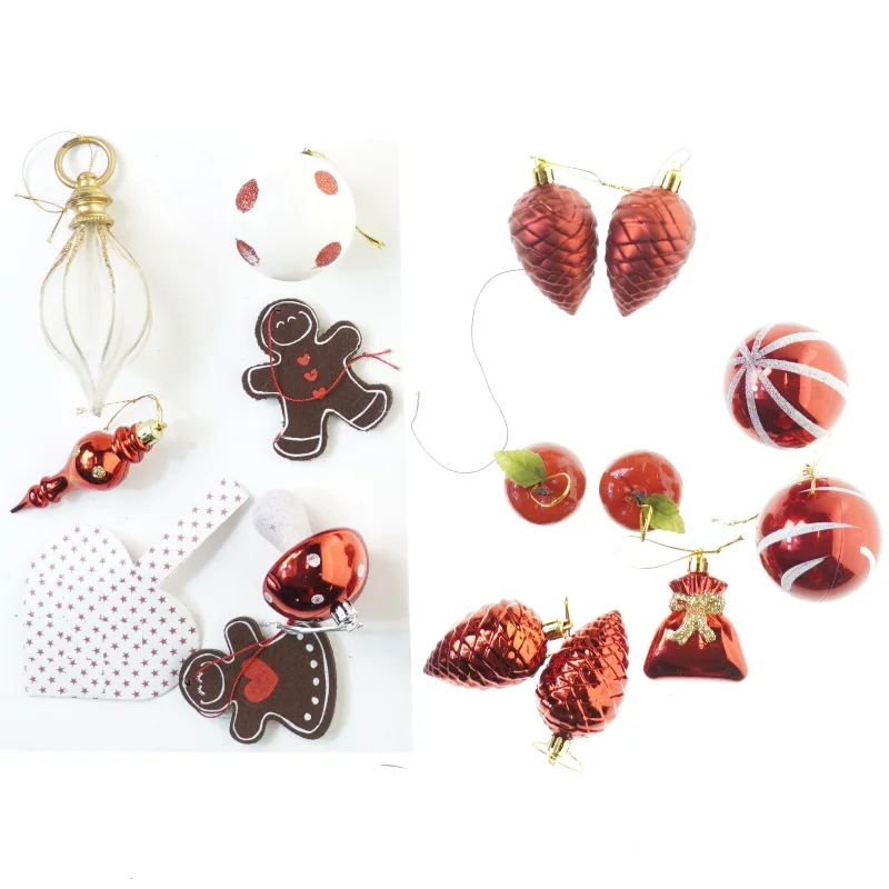 Vintage og nyt blandet Julepynt, 16 julekugler mm (str. 20 cm)