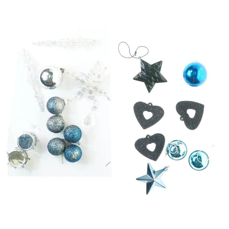 Retro og vintage Julepynt, 19 julekugler mm (str. ca 4 cm-17 cm på spir og perlestjerne)