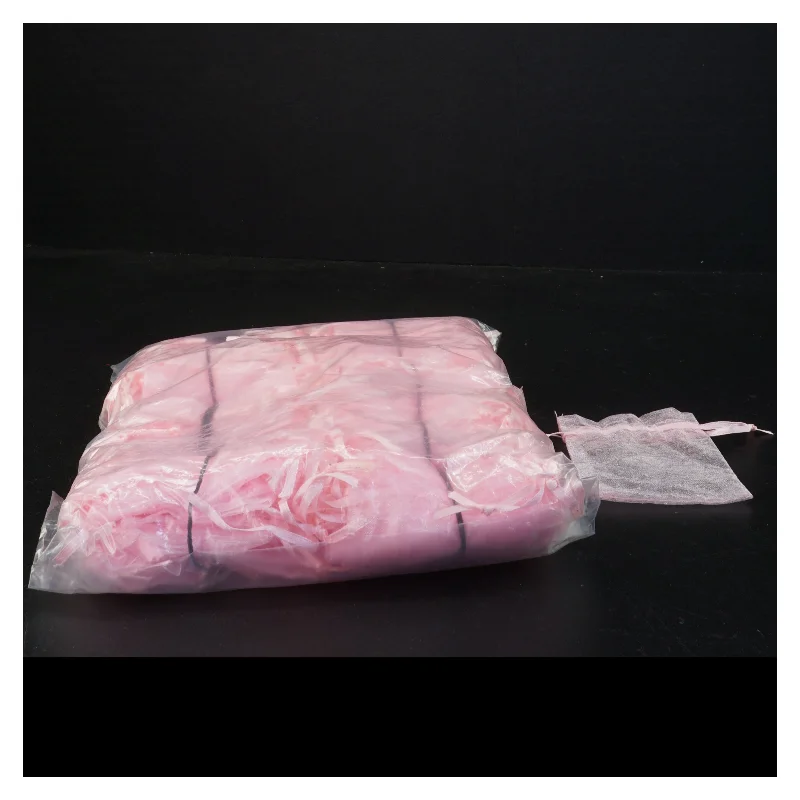 100 Små rosa smykkeposer eller risposer i chiffon (str. 8,5 x 6,5 cm)