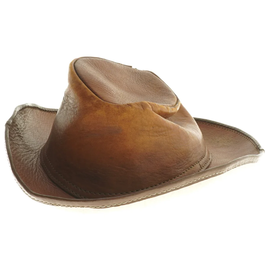 Brun læderhat (str. Ø 22 cm)
