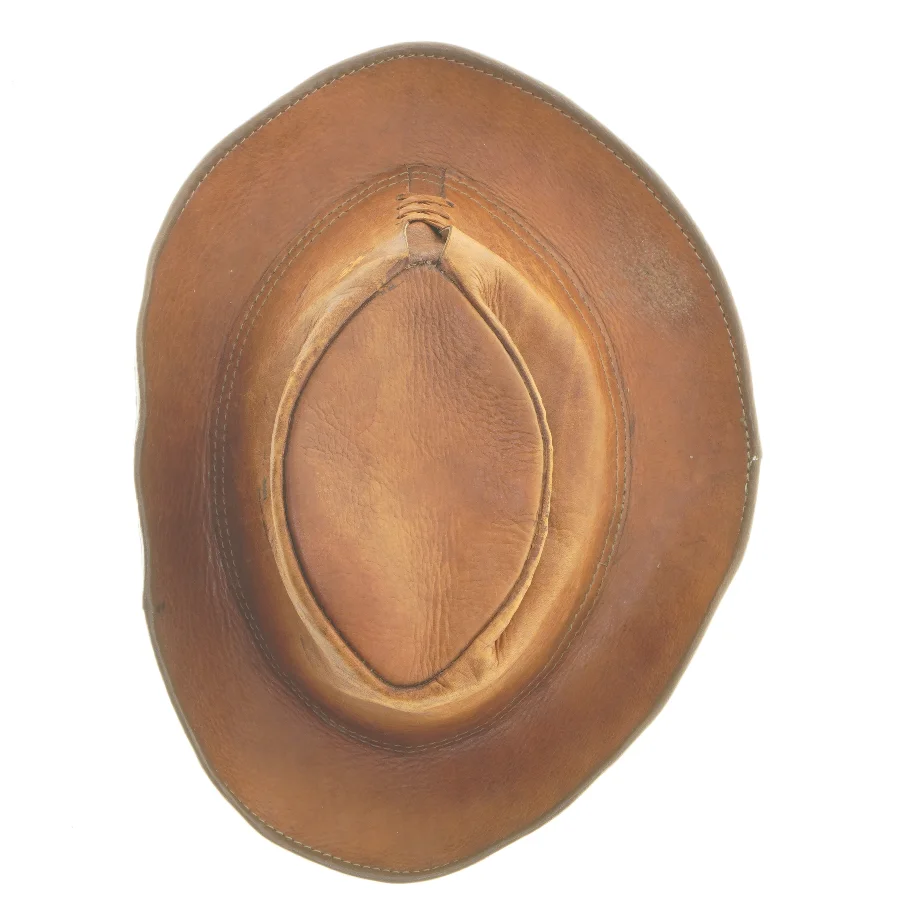Brun læderhat (str. Ø 22 cm)