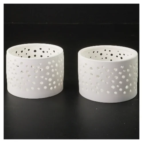 Hvide lyslygter i keramik (str. 2 stk Ø 8 cm)