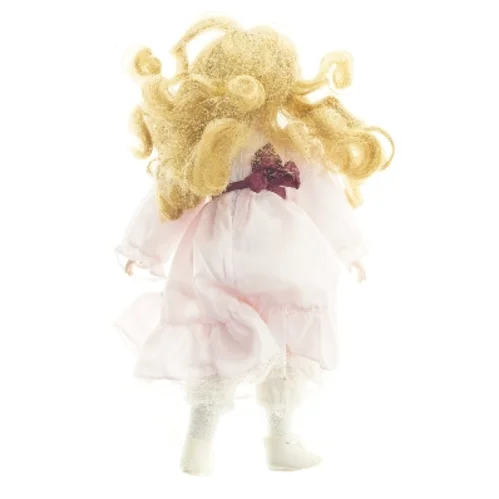 Porcelænsdukke i lyserød kjole (str. 40,5 cm)