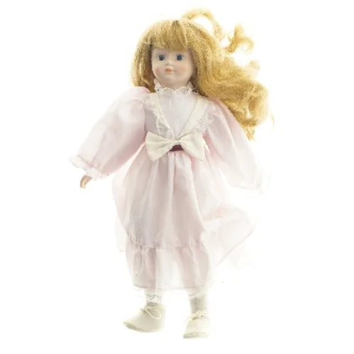 Porcelænsdukke i lyserød kjole (str. 40,5 cm)
