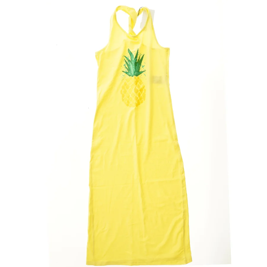 Gul sommerkjole med ananas (str. 158)