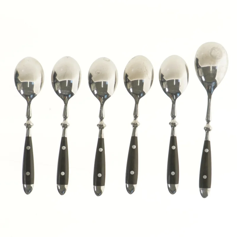 Sæt af skeer med sorte håndtag (str. 6 styk, 19-21,5 cm)