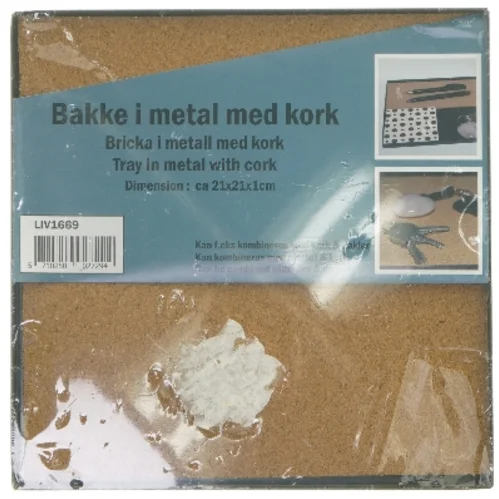 Metalbakke med kork (str. 21x21x1 cm)