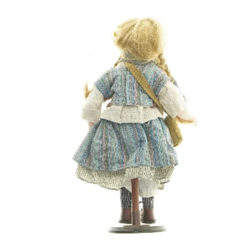 Porcelænsdukke med stribet nederdel (str. 45,5 cm)