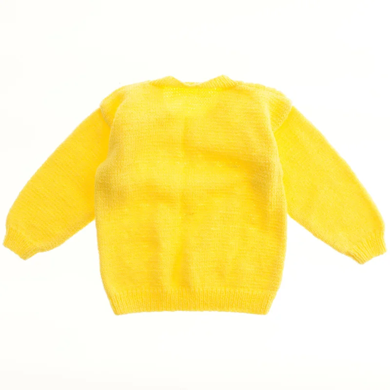 Gul striktrøje (str.  længde 34 cm, bryst 28 cm)