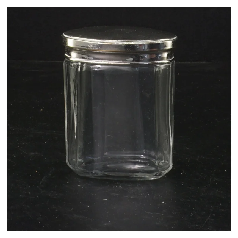 Glasbeholder med metallåg (str. 10 cm)