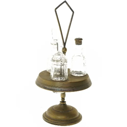 Antik karafelholder med glasflasker (str. 35 cm)