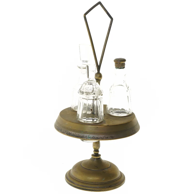 Antik karafelholder med glasflasker (str. 35 cm)