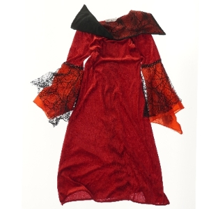 Rød udklædningskjole med spindelvæv (str. 128)