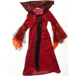 Rød udklædningskjole med spindelvæv (str. 128)