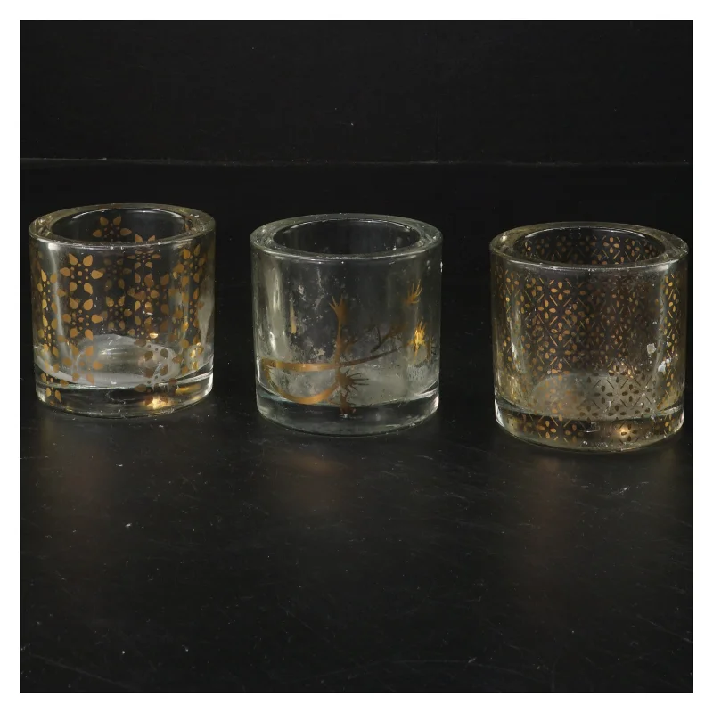 Sæt af tre fyrfadsstager i glas (str. Ø 6,5x6 cm)