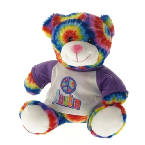 Bamse med flerfarvet mønster og T-shirt fra Plushology (str. 24 cm)