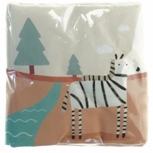 Bomuldsstof med dyre- og naturmotiv fra Søstrene Grene (str. 14 x, 15 cm)