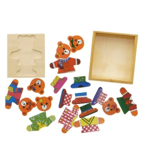 Puslespil i træ med tøjbamser (str. 14 x 13 x 4 cm)